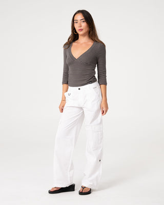 Woman wearing Hot Shot Low Rise Straight Leg Cargo in White