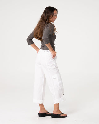 Woman wearing Hot Shot Low Rise Straight Leg Cargo in White