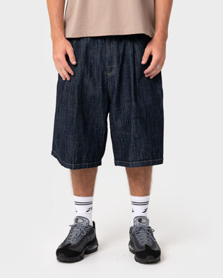 Man wearing Mista Slub Elastic Short in Raw Dawg Blue