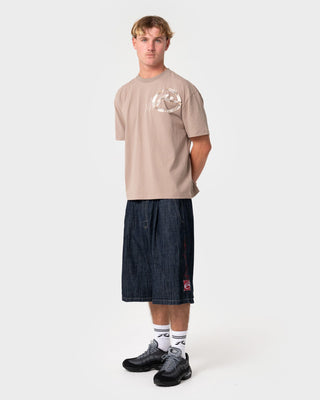 Man wearing Mista Slub Elastic Short in Raw Dawg Blue