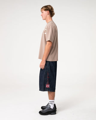 Man wearing Mista Slub Elastic Short in Raw Dawg Blue