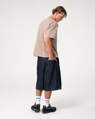 Man wearing Mista Slub Elastic Short in Raw Dawg Blue