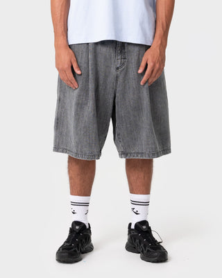 Man wearing Mista Slub Elastic Short in Washed Black