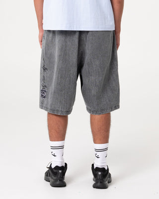 Man wearing Mista Slub Elastic Short in Washed Black