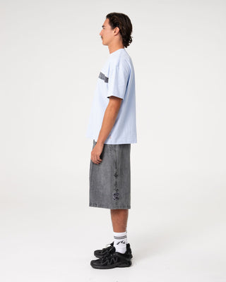 Man wearing Mista Slub Elastic Short in Washed Black