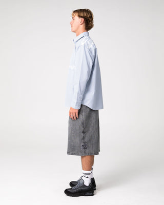 Man wearing Hawkeye Long Sleeve Shirt in Sky Blue