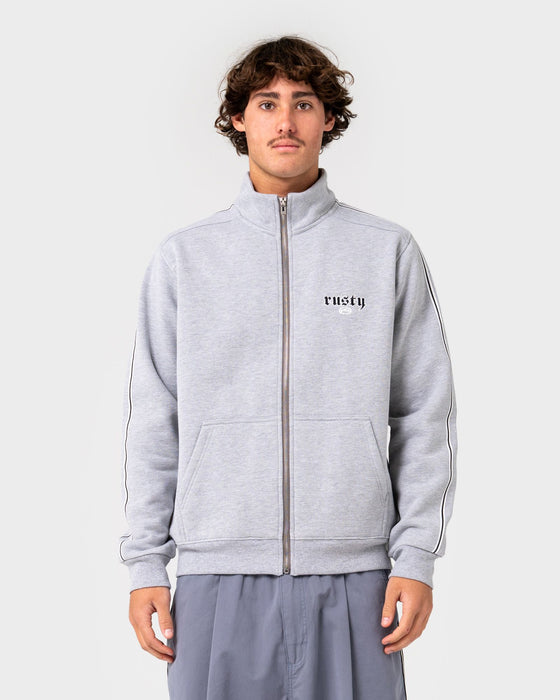 man-wearing-tracka-zip-thru-fleece-in-grey-marle