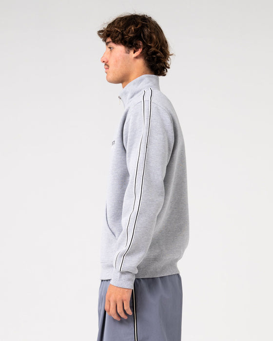 man-wearing-tracka-zip-thru-fleece-in-grey-marle