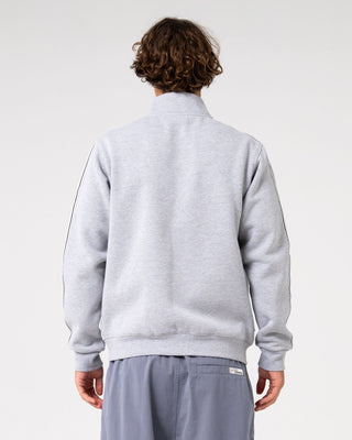 Man wearing Tracka Zip Thru Fleece in Grey Marle