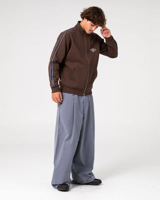 Man wearing Tracka Zip Thru Fleece in Java