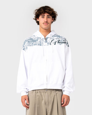 Man wearing Chief Keef Lightweight Zip-thru Hoodie in White