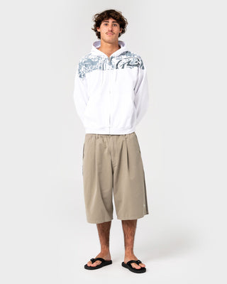 Man wearing Chief Keef Lightweight Zip-thru Hoodie in White