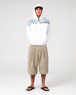 Man wearing Chief Keef Lightweight Zip-thru Hoodie in White
