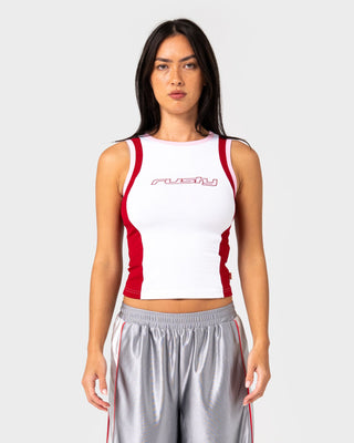 Woman wearing Messi Contrast Tank in White