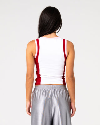 Woman wearing Messi Contrast Tank in White