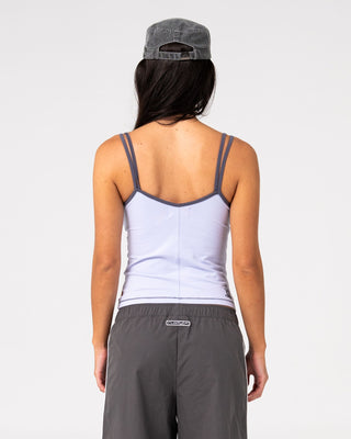 Woman wearing Serve Fitted Cami Tank in Violet Blue