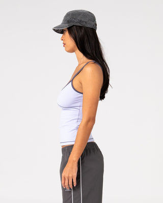 Woman wearing Serve Fitted Cami Tank in Violet Blue