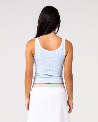 Woman wearing Score Contrast Tank in Ice Blue