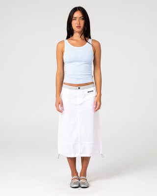 Woman wearing Score Contrast Tank in Ice Blue