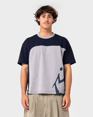 Man wearing Downshift Short Sleeve Tee in Navy Blue