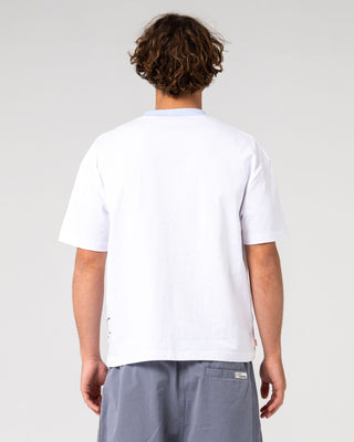 Man wearing Downshift Short Sleeve Tee in White