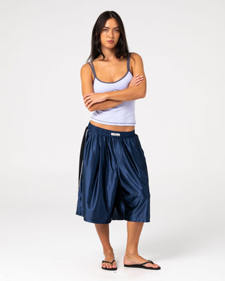 Man wearing Vinsanity Elastic Basketball Short in Navy Blue