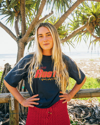 Woman wearing Girls Surf Oversize Short Sleeve Tee in Navy Blue