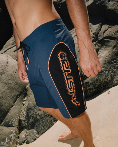 Man wearing Piping Spice Boardshort in Navy Blue