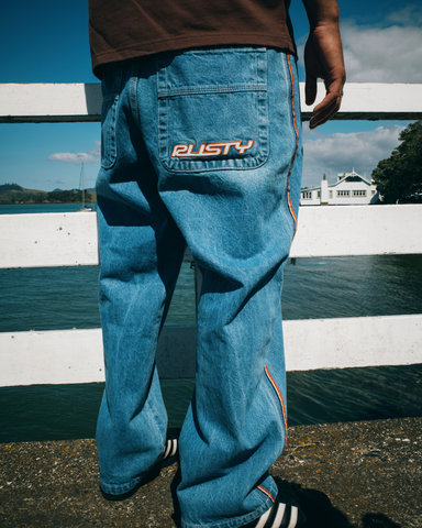 Man wearing Flip Daddy 2.0 Jean - Middy Blue in Blue