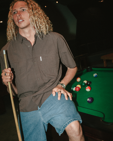 Man wearing Business Time Short Sleeve Shirt in Pinecone