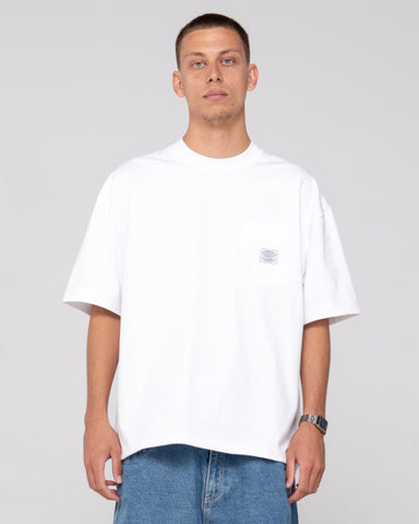 Man wearing Steezey Short Sleeve Heavy Tee in White