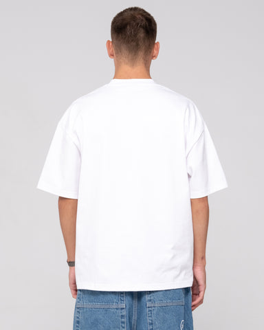 Man wearing Steezey Short Sleeve Heavy Tee in White