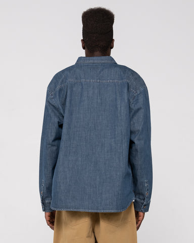 Man wearing Vallejo Denim Long Sleeve Shirt in Indigo