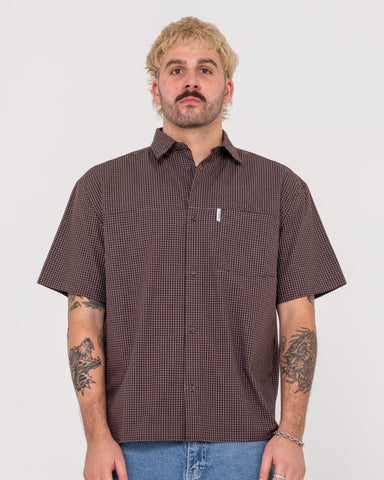 Man wearing Business Time Short Sleeve Shirt in Pinecone