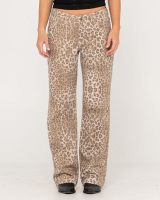Woman wearing Cheater Cheater Baggy Low Rise Pant in Leopard