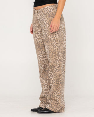 Woman wearing Cheater Cheater Baggy Low Rise Pant in Leopard