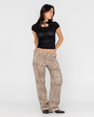 Woman wearing Cheater Cheater Baggy Low Rise Pant in Leopard