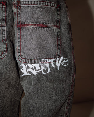 Man wearing Redemption Baggy Jean in Washed Black