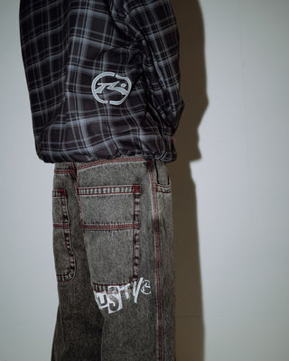 Man wearing Redemption Baggy Jean in Washed Black