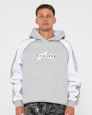 Man wearing Paneka Hooded Fleece in Grey Marle