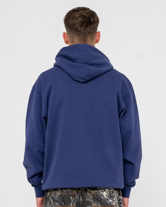 man-wearing-ransom-zip-thru-hooded-fleece-in-dark-blue
