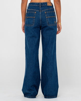 Woman wearing Cyprus Wide Leg High Waist Jean in Deep Sea Blue