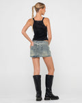 Morty Low Rise Micro Mini Denim Skirt