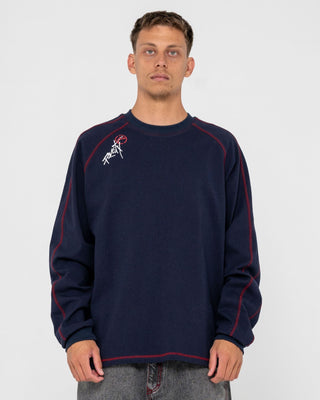 Man wearing Kurupt Long Sleeve Heavy Tee in Navy Blue