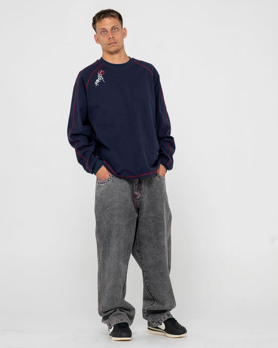 man-wearing-kurupt-long-sleeve-heavy-tee-in-navy-blue