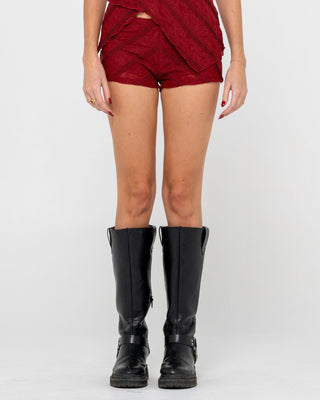 Woman wearing Corny Low Rise Bloomer in Cranberry