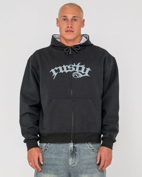 man-wearing-monty-zip-thru-hooded-fleece-in-carbon