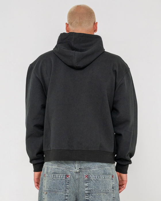 man-wearing-monty-zip-thru-hooded-fleece-in-carbon