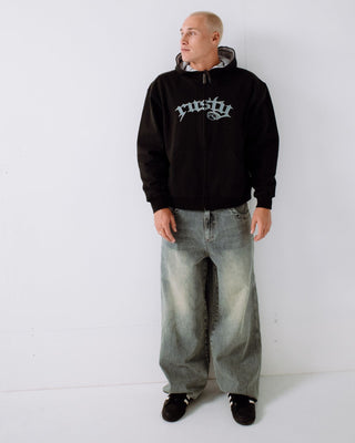 Man wearing Monty Zip Thru Hooded Fleece in Carbon