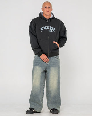 Man wearing Monty Zip Thru Hooded Fleece in Carbon